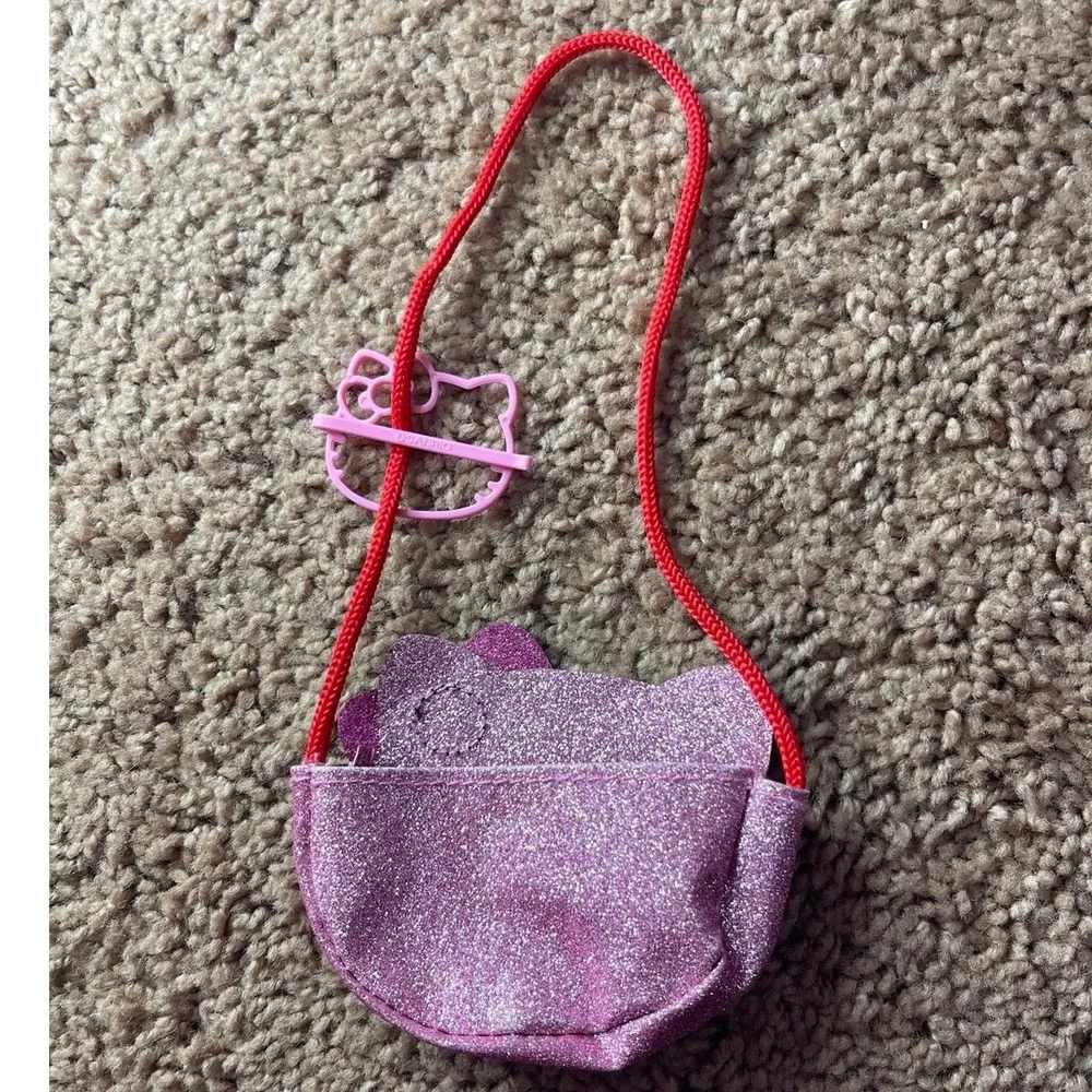 Hello Kitty Mini Doll Purse Pink Glitter Crossbody Bag Hair Clip Sanrio